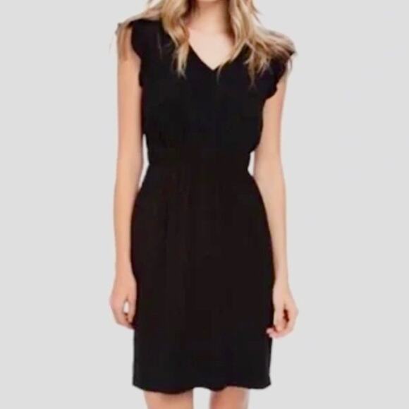 Kate Spade New York Black V Neck Flutter Sleeve Smocked Waist Midi Dress Size 10 - Picture 8 of 8
